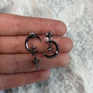 Asymmetrical moon and star earrings